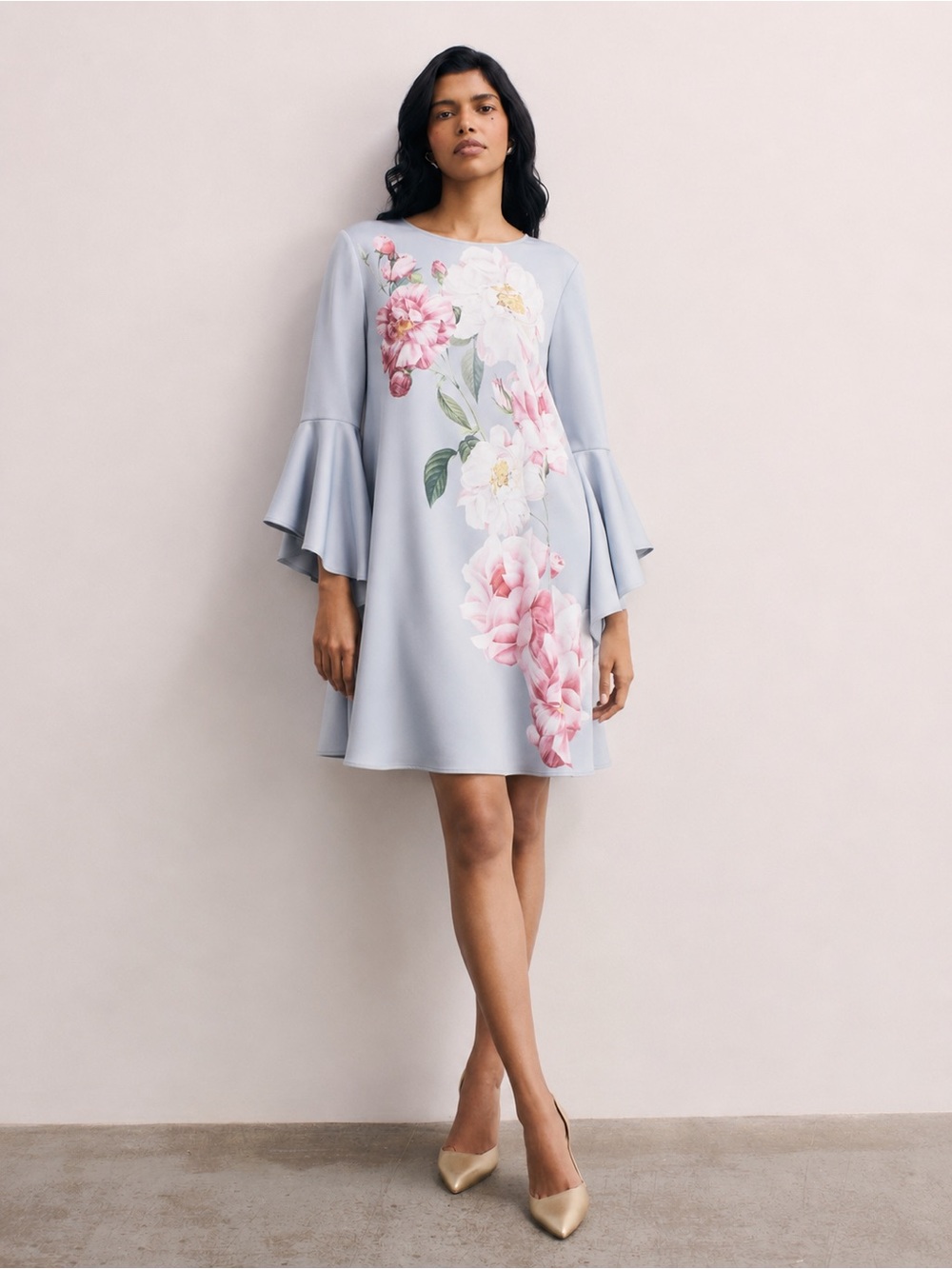 Ted Baker | Sayda Iguazu Bell Sleeve Drape Floral Dress w/ Pink Blooms New US 6